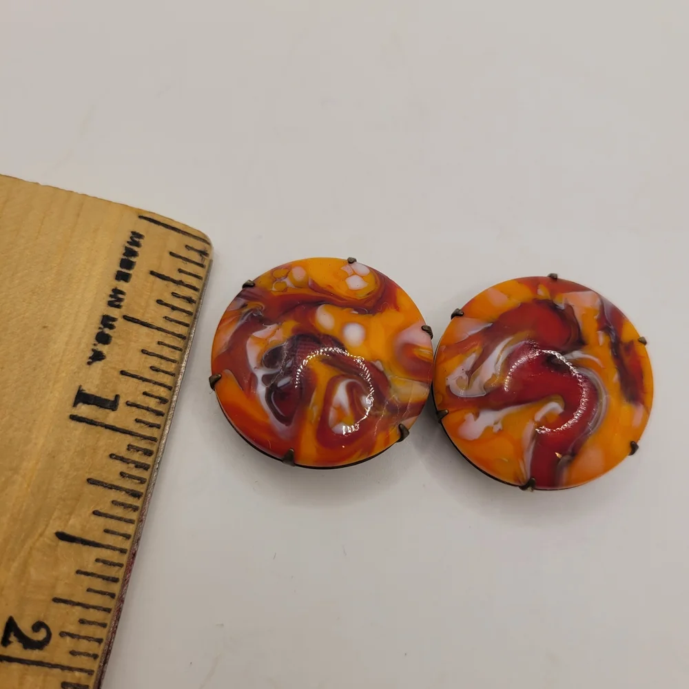 Western Germany Unique Multicolor Swirl Glass Clip Earrings